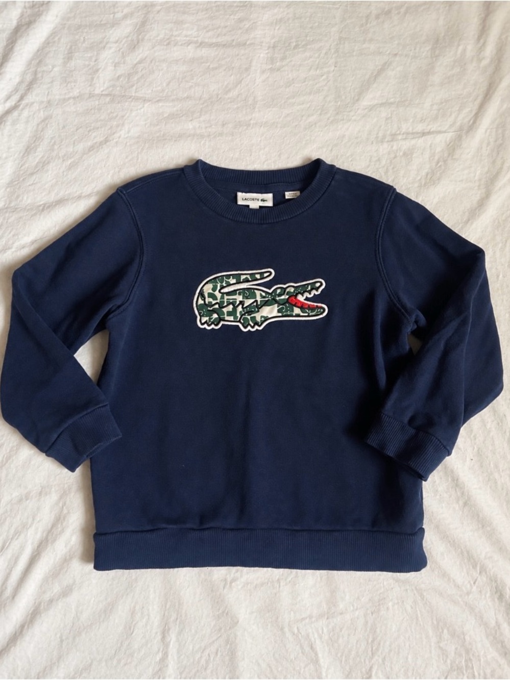 Lacoste Navy Crewneck Sweatshirt with Green Camo Crocodile